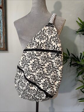 Slope Black & White Damask large Crossbody Sling Bag